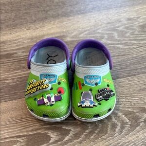 Toddler Buzz Lightyear Green and Purple Crocs